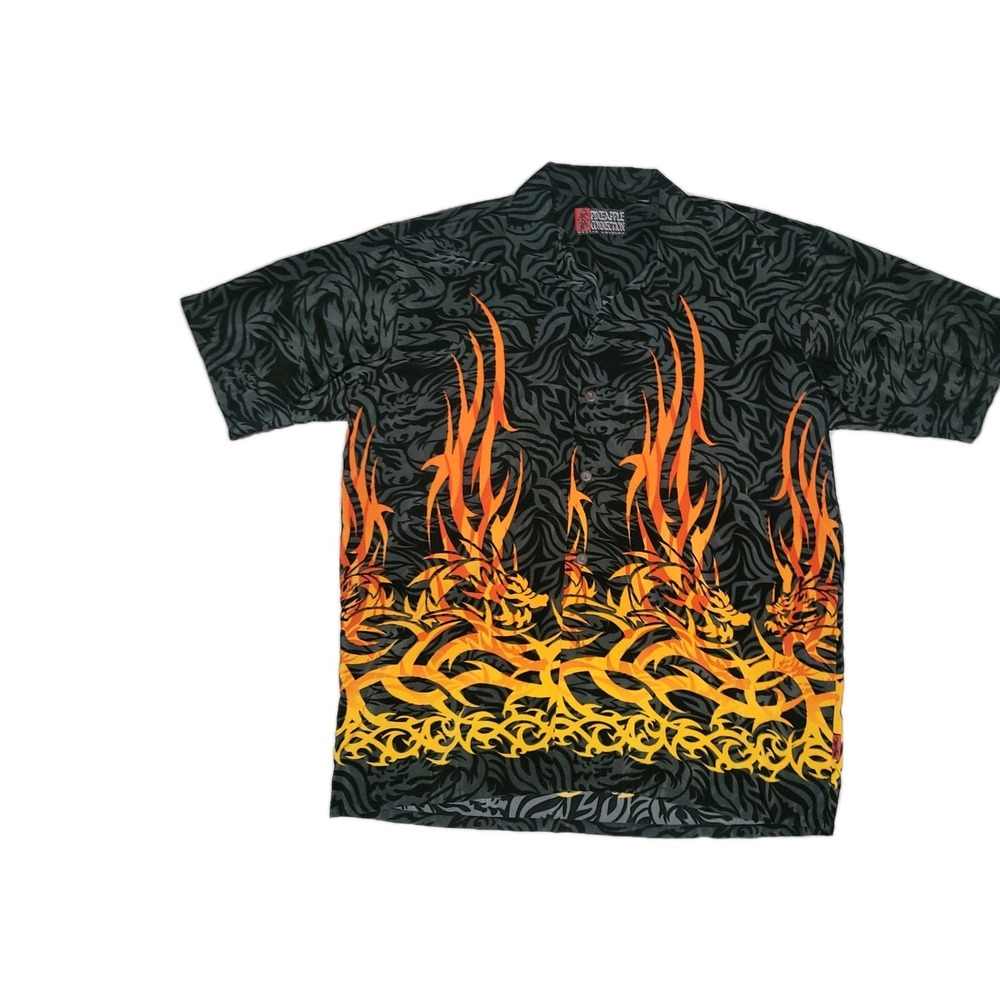 Pineapple Connection Mystic Origins Dragon Flame Graphic Shirt M rockabilly